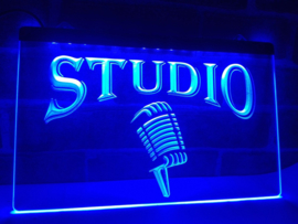Studio microfoon neon bord lamp LED cafe verlichting reclame lichtbak *blauw*