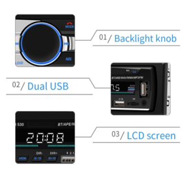 Autoradio auto radio 1DIN 1 DIN bluetooth 2x USB AUX FM SD