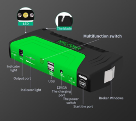 Jumpstarter acculader powerbank starthulp auto motor scooter *groen*