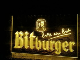 Bitburger neon bord lamp LED cafe verlichting reclame lichtbak *geel*