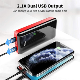 Powerbank 30.000 mAh oplader snellader micro USB C + LED display*rood/zwart*