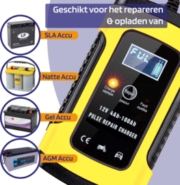 Accu druppel lader druppellader auto acculader 12V + LCD display *geel*