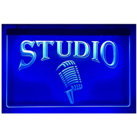 Studio microfoon neon bord lamp LED cafe verlichting reclame lichtbak *blauw*