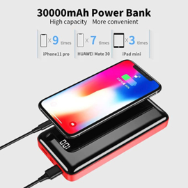 Powerbank 30.000 mAh oplader snellader micro USB C + LED display*rood/zwart*