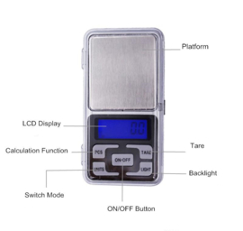 Mini precisie digitale pocketscale weegschaal 0,1 t/m 1000 gram LCD 0,1