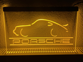 Porsche neon bord lamp LED  verlichting reclame lichtbak #2 *GEEL*
