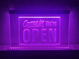 OPEN neon bord lamp LED verlichting reclame lichtbak #28 COME IN *ROZE*