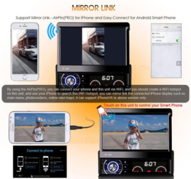 Klapscherm 7 inch 1 Din autoradio navigatie WIFI USB BT CD DVD + camera