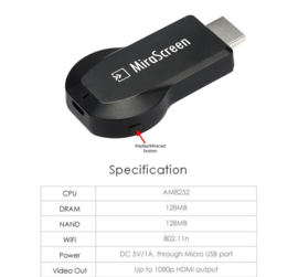 Mirascreen smart tv wifi mediaspeler (ezcast chromecast apple tv miracast vervanger)