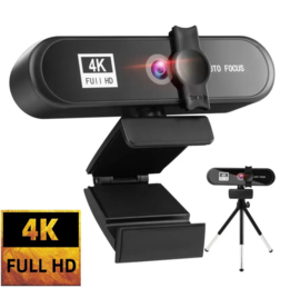 Webcam 4K laptop USB microfoon PC UltraHD autofocus + cover + tripod