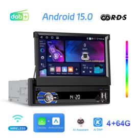 Klapscherm Carplay 1 DIN autoradio NAVIGATIE  Wifi Android 15