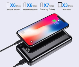 Powerbank 30.000 mAh snellader oplader micro USB C + LED display *zwart*