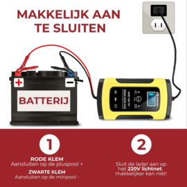 Accu druppel lader druppellader auto acculader 12V + LCD display *geel*