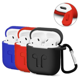 Case airpod airpods 1 & 2 hoes siliconen hoesje + strap + haak *3 kleuren*