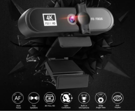 Webcam 4K laptop USB microfoon PC UltraHD autofocus + cover + tripod
