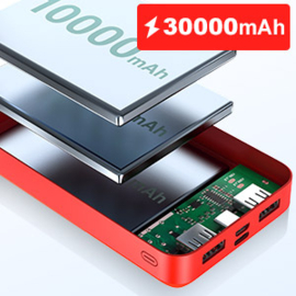 Powerbank 30.000 mAh oplader snellader micro USB C + LED display*rood/zwart*