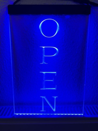 OPEN neon bord lamp LED verlichting reclame lichtbak VERTICAAL *blauw*