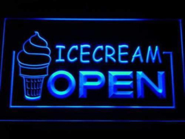 Ijssalon ijs + open neon bord lamp LED  verlichting reclame lichtbak #1