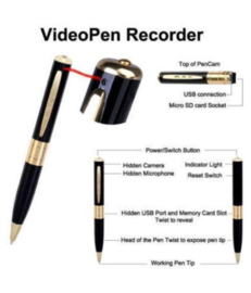 Spy pen mini HD camera audio video opnemen SD 1280x960 *goud*