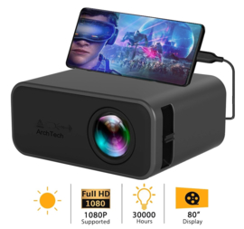 Mini beamer projector Full HD LED HDMI VGA USB SD 1080P *ZWART*