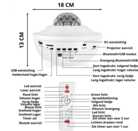 Galaxy lamp projector sterrenhemel nachtlamp sterrenhemel + bluetooth *WIT*