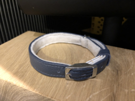 Kattenhalsband - Jeans donkerblauw met zilveren gesp - Maat S