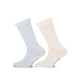 Yellow moon basic sok licht blauw/offwhite melange 2-pak