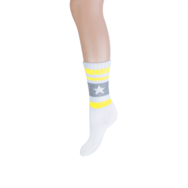 Long sock sportlook Yellow moon wit/grijs/geel
