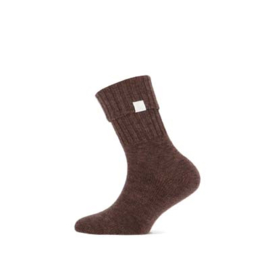 Yellow moon kinder sok wol met omgeslagen boord bruin of beige