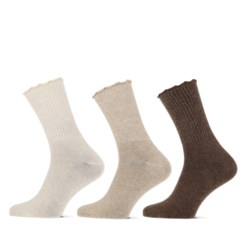 Teckel socks ruffle 3-pack light beige,beige,brown