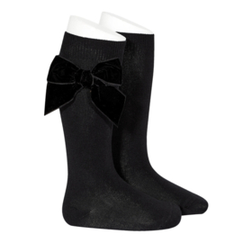Condor kniekous zwart met velvet strik
