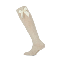 Kniekous Yellow moon beige lurex met strik