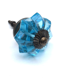 Glazen bloem kastknop blauw