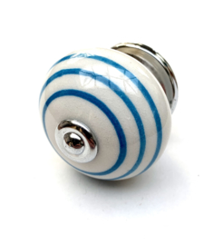 Porseleinen kastknop Witte kastknop met blauwe streepjes