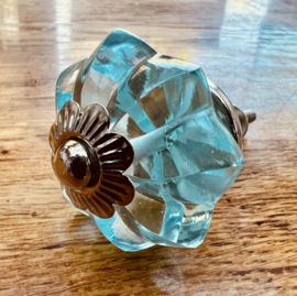 Glazen kastknop blauw transparant, blauw glas kastknoppen