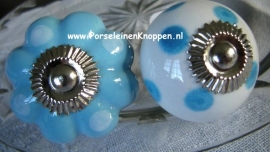 Porseleinen kastknop Wit met Blauwe Stippen