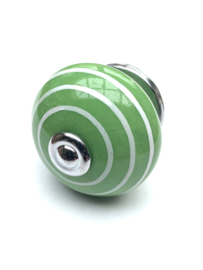 Porseleinen kastknop groen met witte strepen, groene kastknopjes