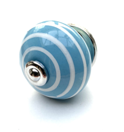 Porseleinen kastknop Blauw met witte strepen