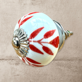 Authentieke deurknoppen wit met rood, Klassieke kastknop