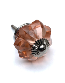 Glazen bloem kastknop oud roze, kastknop glas oud roze