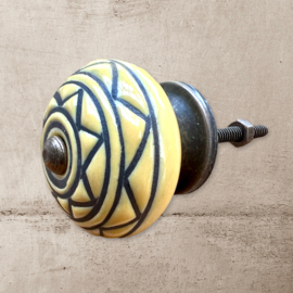 Porseleinen kastknop met relief, geel met Bruin