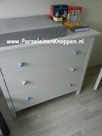 Porseleinen kastknop Blauw met witte strepen