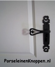 Grote deurkruk smeedijzer Heart met slotgat, Zwarte  deurklinken smeedijzer  280mm