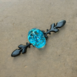 Blauwe glazen Skull kastknop, Blauwe Skull kastknop met zwarte achterplaat