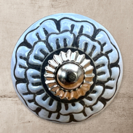 Bouton de tiroir en porcelaine gris avec noir et relief