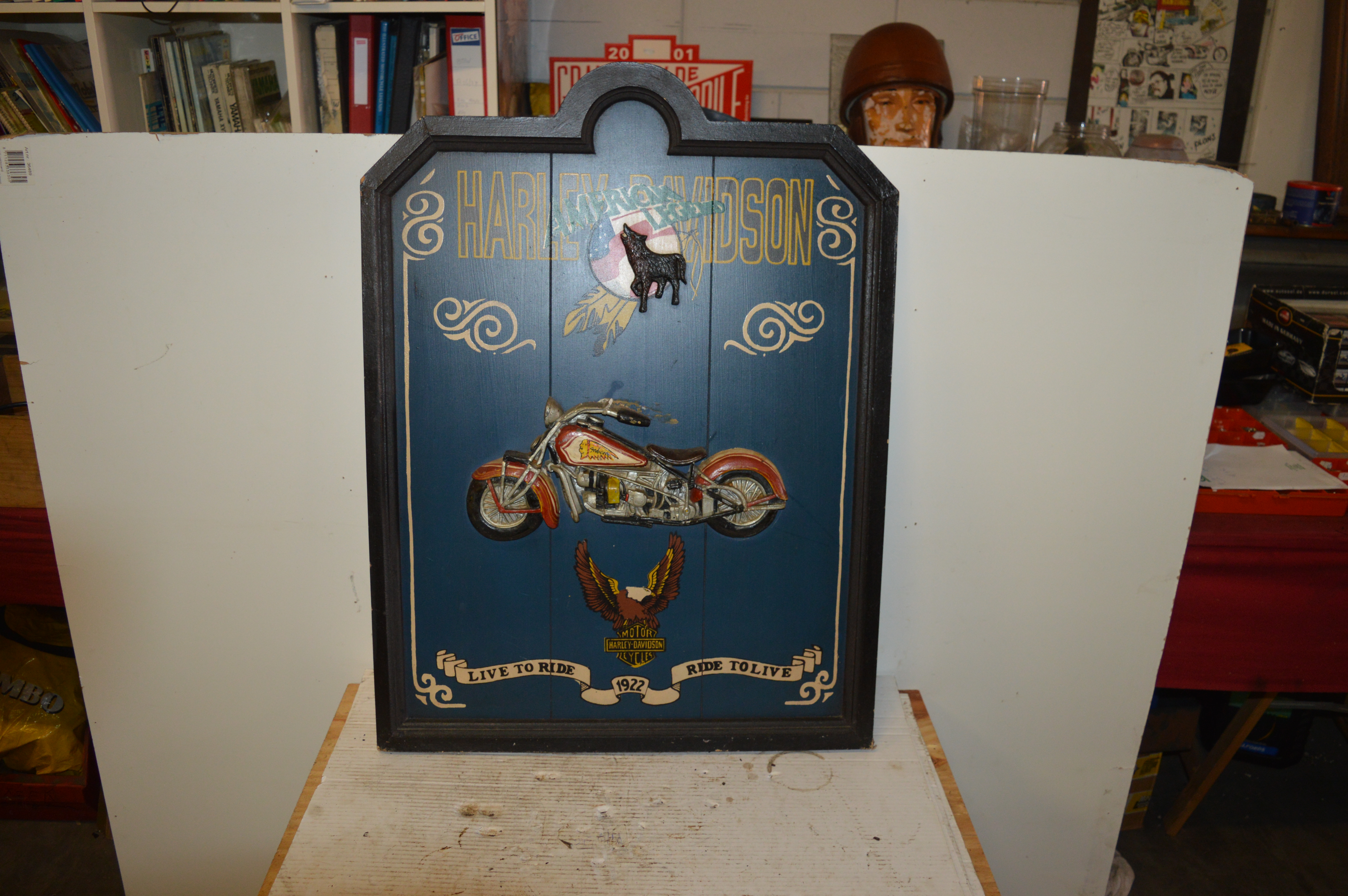 Harley Davidson reclame plaat hout(Indian Motor)