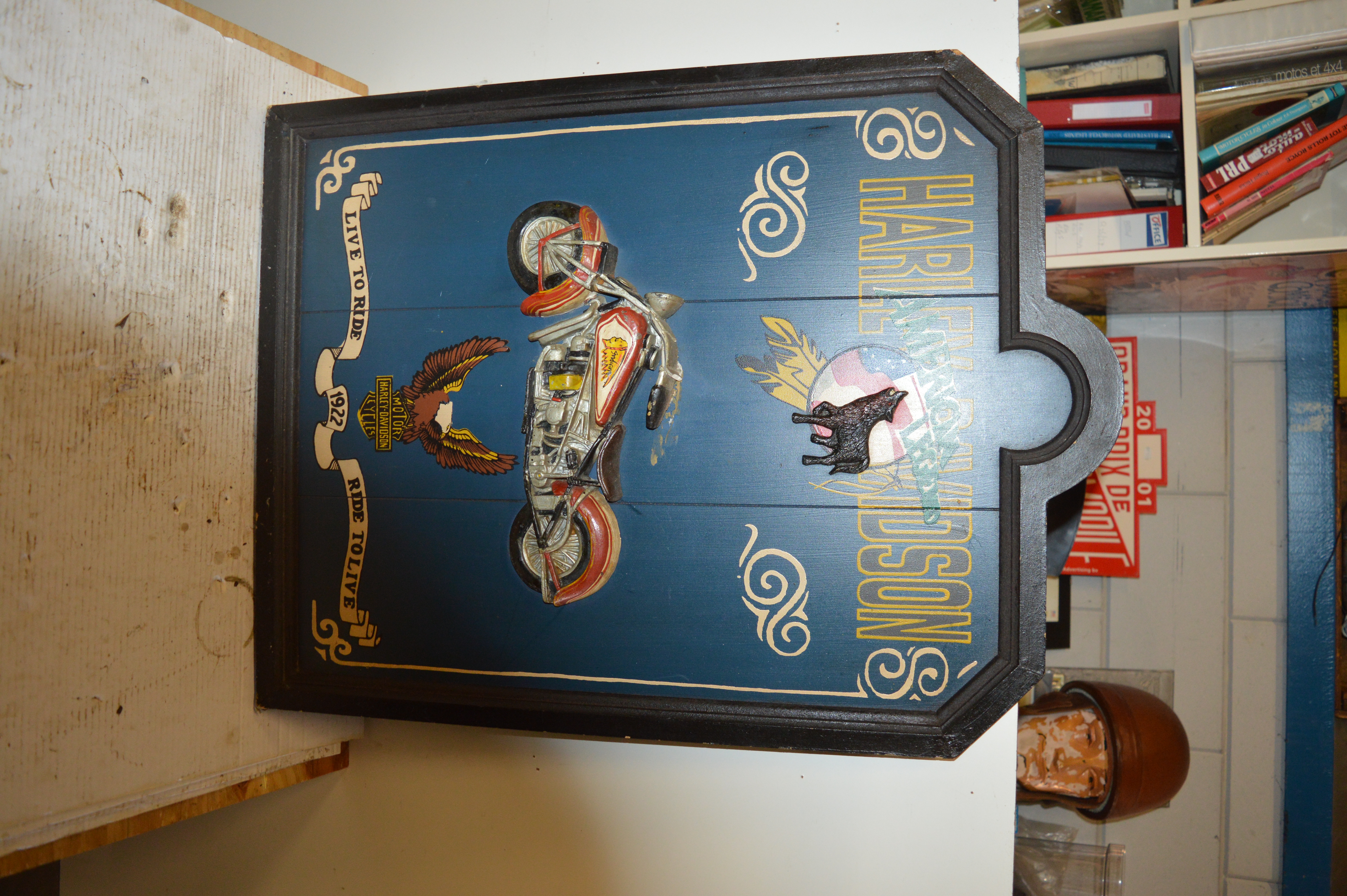 Harley Davidson reclame plaat hout(Indian Motor)