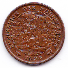Halve cent 1936 Koningin Wilhelmina   (Pracht)