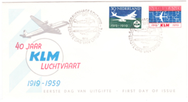 FDC E40  ''KLM 40 jaar 1959'' ONBESCHREVEN met OPEN klep