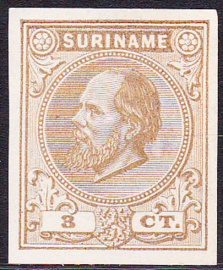 Suriname Proef 2d van de 3 Ct. Willem III zoals uitgegeven zonder gom